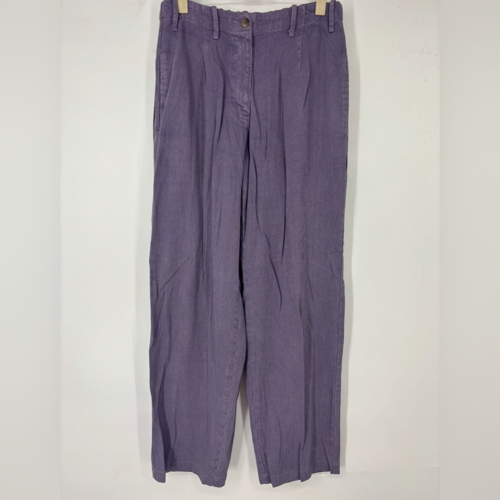 NWT J.Jill Twilight‎ Purple Linen Trousers Relaxed Fit Straight Leg Purple 10